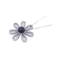 Silver 925 Black and Rhodium Plated Flower CZ Necklace - BGP00173