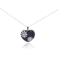 Silver 925 Black and Rhodium Plated Flower Design Black Heart CZ Necklace - BGP00175