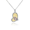 Silver 925 Gold and Rhodium Four Toned Sideways Double Heart CZ Necklace - BGP00198