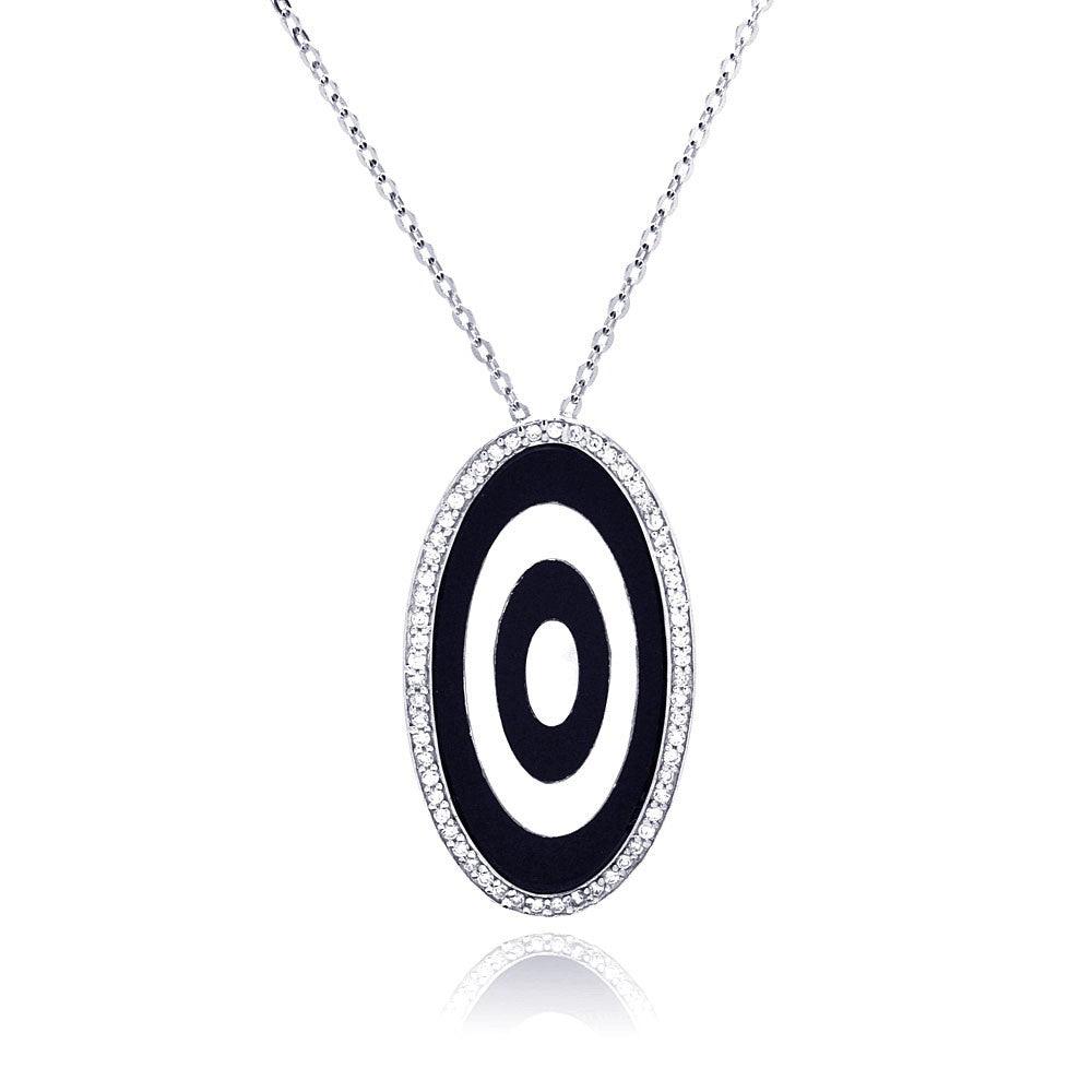 Silver 925 Rhodium Oval Evil Eye CZ Necklace - BGP00204