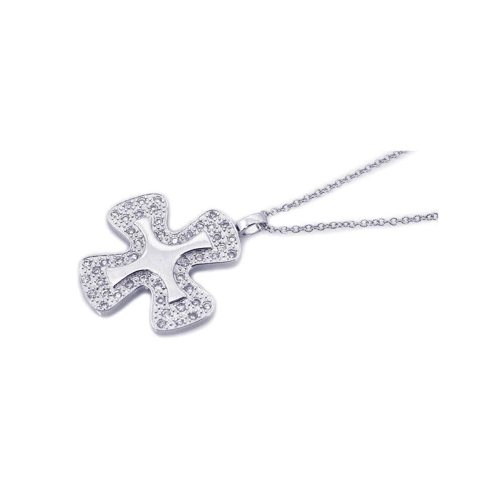 Silver 925 Rhodium Cross CZ Necklace - BGP00206