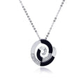 Silver 925 Rhodium Spiral Black and Silver CZ Necklace - BGP00211