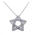 Silver 925 Rhodium Double Open Star CZ Necklace - BGP00214