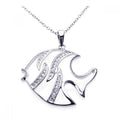 Silver 925 Rhodium CZ White Enamel Fish Necklace - BGP00217