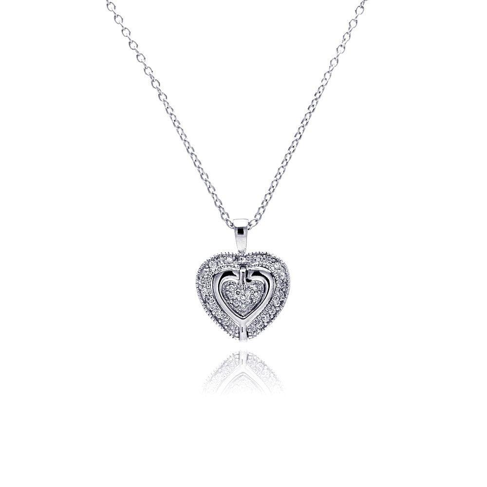 Silver 925 Rhodium Heart CZ Necklace - BGP00227