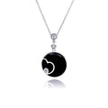 Silver 925 Rhodium Black Round Onyx Heart Outline CZ Necklace - BGP00230