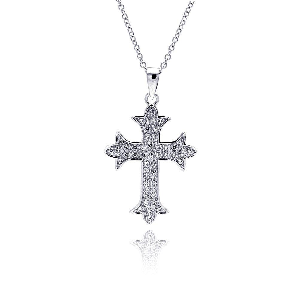 Silver 925 Rhodium Cross CZ Necklace - BGP00231