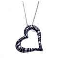 Silver 925 Rhodium Plated Open Zebra Print Heart CZ Necklace - BGP00239