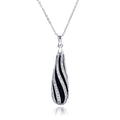 Silver 925 Rhodium Teardrop Black Onyx Striped Curved CZ Necklace - BGP00242