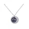 Silver 925 Rhodium Circle Open Black Peace Sign CZ Necklace - BGP00243