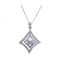 Silver 925 Rhodium Plated Open Square CZ Center Pearl Necklace - BGP00254