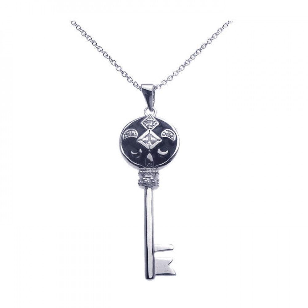 Silver 925 Black Rhodium Key CZ Dangling Necklace - BGP00263