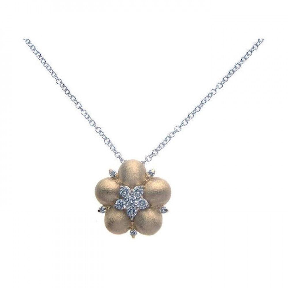 Silver 925 Gold Rhodium Flower CZ Necklace - BGP00264