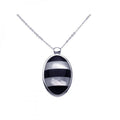 Silver 925 Rhodium Plated Mother of Pearl Onyx Oval CZ Necklace - BGP00278