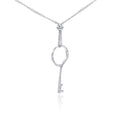 Silver 925 Rhodium Plated Open Circle Key CZ Necklace - BGP00279