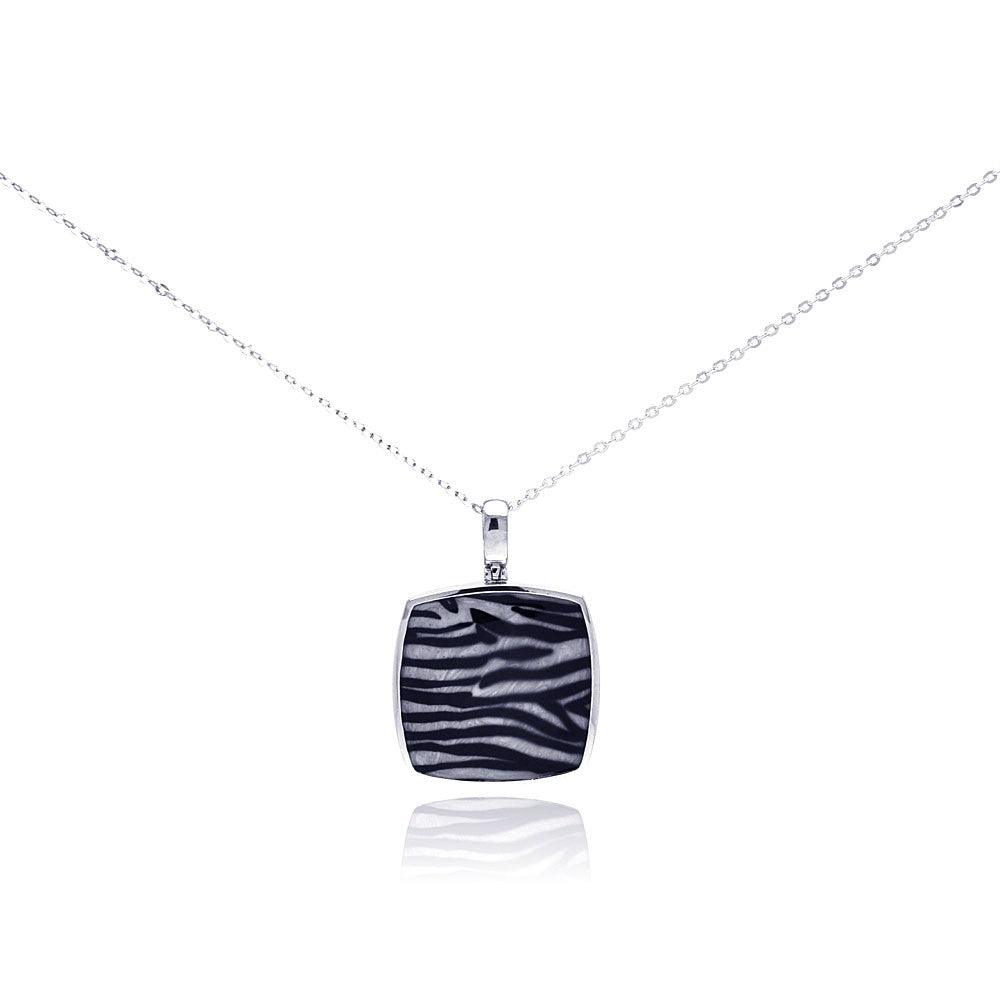 Silver 925 Rhodium Plated Square Zebra CZ Necklace - BGP00281