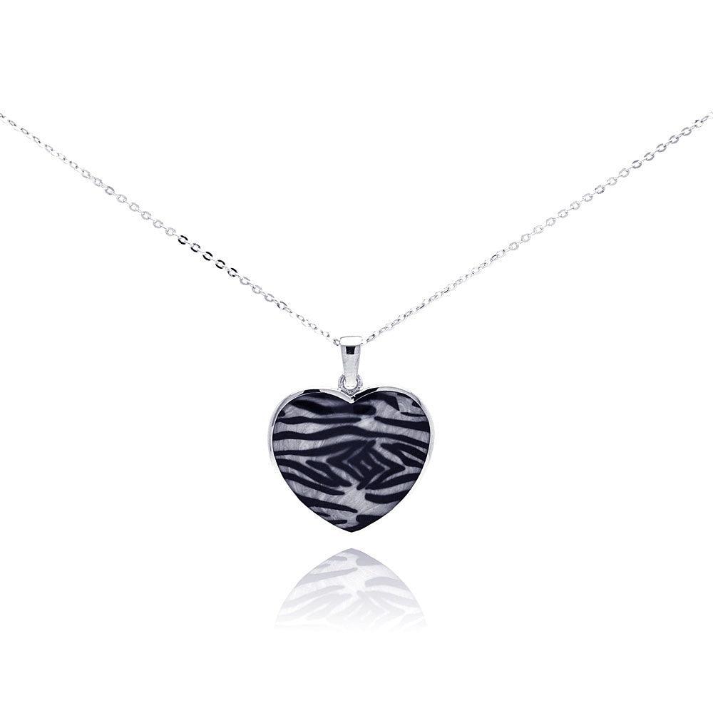 Silver 925 Rhodium Plated Zebra Print Heart CZ Necklace - BGP00282