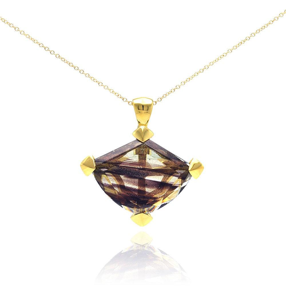 Silver 925 Gold Plated Brown Stripe CZ Necklace - BGP00284