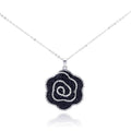 Silver 925 Rhodium Plated Black and Clear CZ Covered Flower Necklace - BGP00286