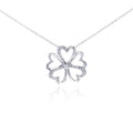 Silver 925 Rhodium Plated Open Heart Flower CZ Necklace - BGP00287