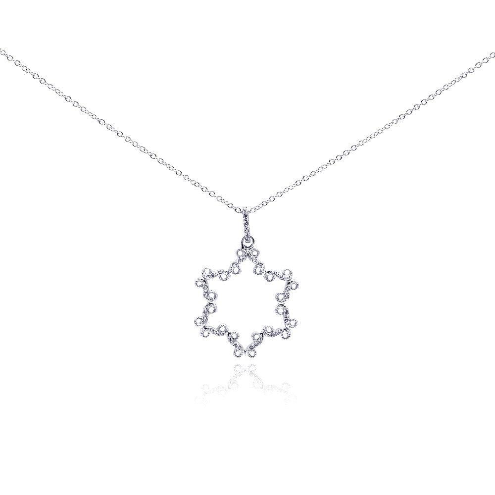 Silver 925 Rhodium Plated Open Star CZ Necklace - BGP00290