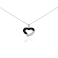 Silver 925 Rhodium Plated Open Heart Black Onyx Clear CZ Necklace - BGP00292