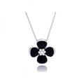 Silver 925 Rhodium Plated Black Onyx Clover CZ Necklace - BGP00301