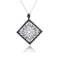 Silver 925 Black Rhodium Plated Square Filigree Marcasite CZ Necklace - BGP00303