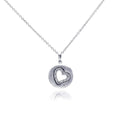 Silver 925 Rhodium Plated Open Heart Imprint CZ Necklace - BGP00304