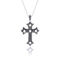 Silver 925 Black Rhodium Plated Cross CZ Necklace - BGP00305