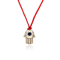 Silver 925 Gold Plated Open Hamsa CZ Red Cord Necklace - BGP00308