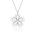 Silver 925 Rhodium Plated Open Flower CZ Necklace - BGP00321