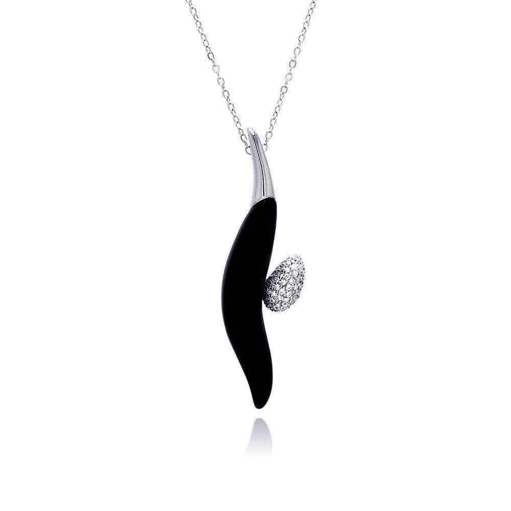 Silver 925 Rhodium Plated Black Onyx CZ Necklace - BGP00326