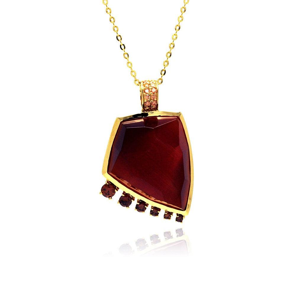 Silver 925 Gold Plated Red CZ Necklace - BGP00327