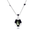 Silver 925 Rhodium Plated Green Center Teardrop Black Baguette CZ Necklace - BGP00342