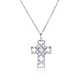 Silver 925 Rhodium Plated Open Clover Leaf Cross CZ Necklace - BGP00429