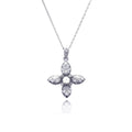 Silver 925 Rhodium Plated Flower CZ Center Pearl Necklace - BGP00432