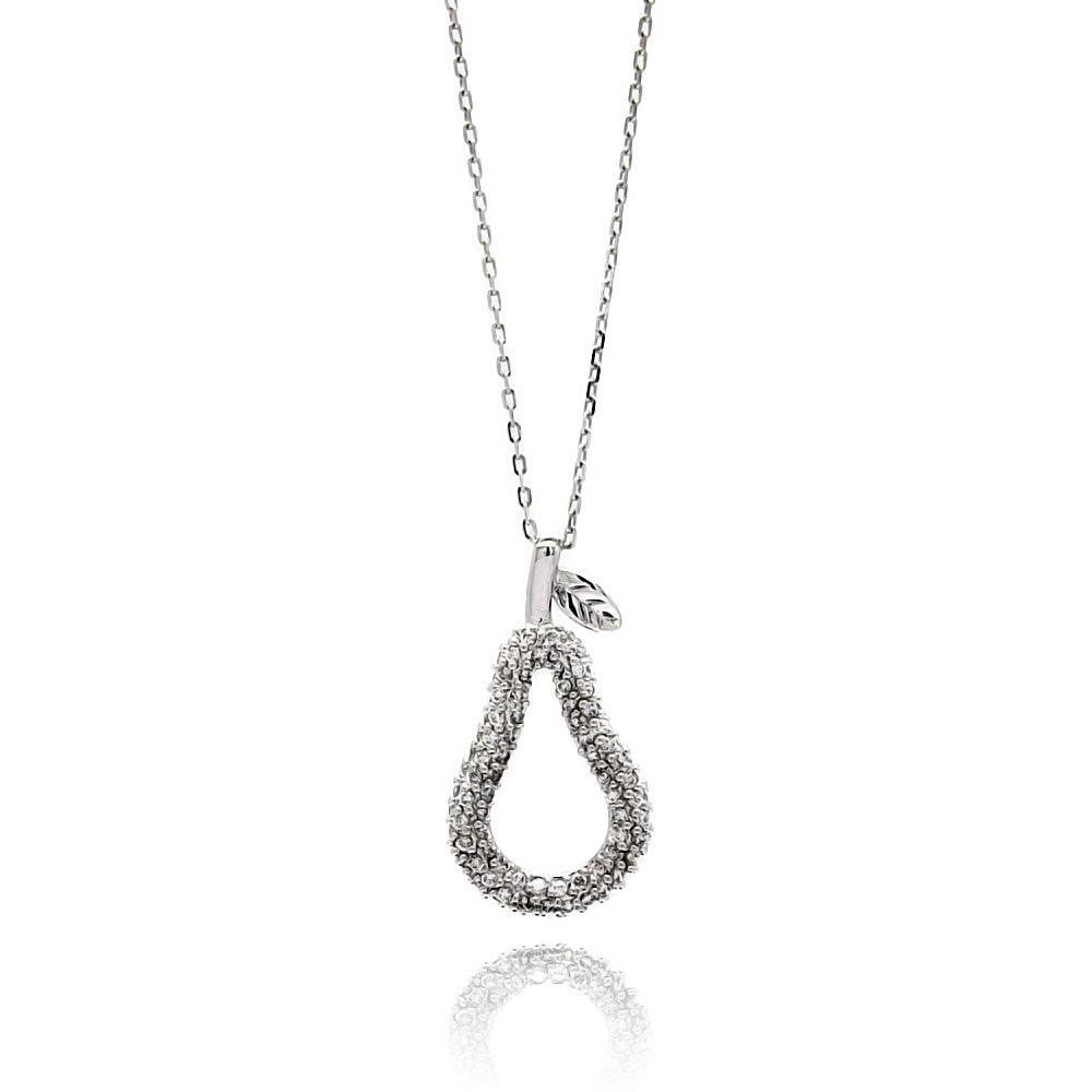 Silver 925 Rhodium Plated Open Teardrop Pear Eggplant CZ Necklace - BGP00437