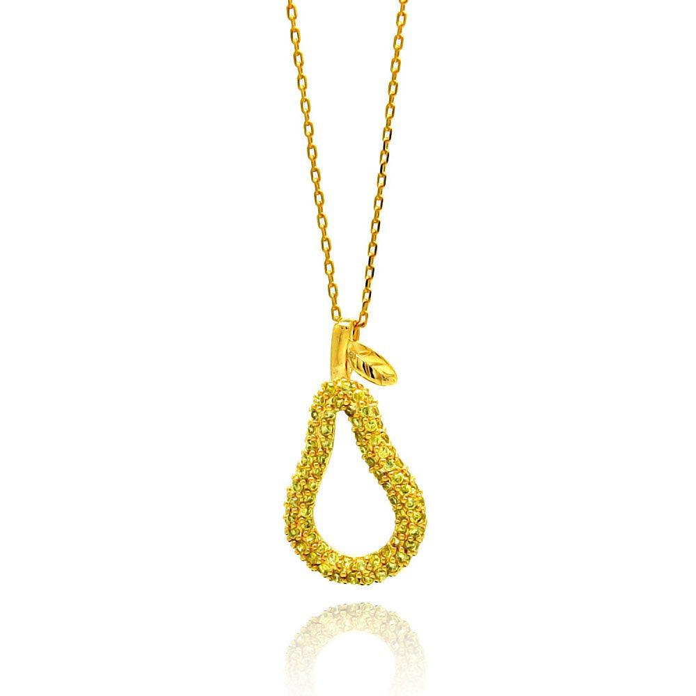 Silver 925 Gold Plated Teardrop Pear CZ Necklace - BGP00438