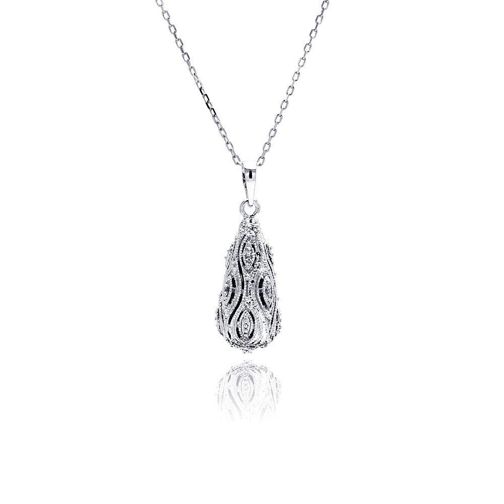 Silver 925 Rhodium Plated Pear Shape CZ Necklace - BGP00440