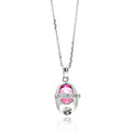Silver 925 Rhodium Plated Baby Shoe Pink CZ Necklace - BGP00442