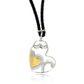 Silver 925 Rhodium Plated Two Tone Heart CZ Leather Cord Necklace - BGP00498