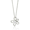 Silver 925 Rhodium Plated Open Flower Center CZ Necklace - BGP00565