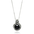 Silver 925 Rhodium Plated Round CZ Black Center Pearl Necklace - BGP00573