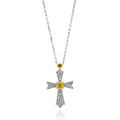 Silver 925 Gold and Rhodium Plated Cross Two Toned CZ Necklace - BGP00575