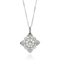 Silver 925 Rhodium Plated Open Square Filigree CZ Necklace - BGP00594