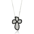 Silver 925 Rhodium Plated Black and Clear Cross CZ Necklace - BGP00632