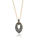 Silver 925 Gold Plated Open Marquis Black and Clear CZ Necklace - BGP00636