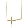 Silver 925 Gold Plated Sideways Cross CZ Necklace - BGP00670