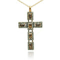 Silver 925 Rhodium Plated Cross Clear and Champagne CZ Necklace - BGP00714
